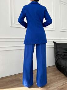 EURMUSE 女士純色簡約套裝 - 寶藍色 - 查看 2