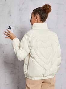 Teen Girl Casual And Comfortable Padded Coat For Warmth - White - View 1
