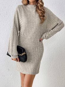 SHEIN Frenchy Vestido De Manga Murciélago De Color Liso Para Mujer - Albaricoque - Ver 3