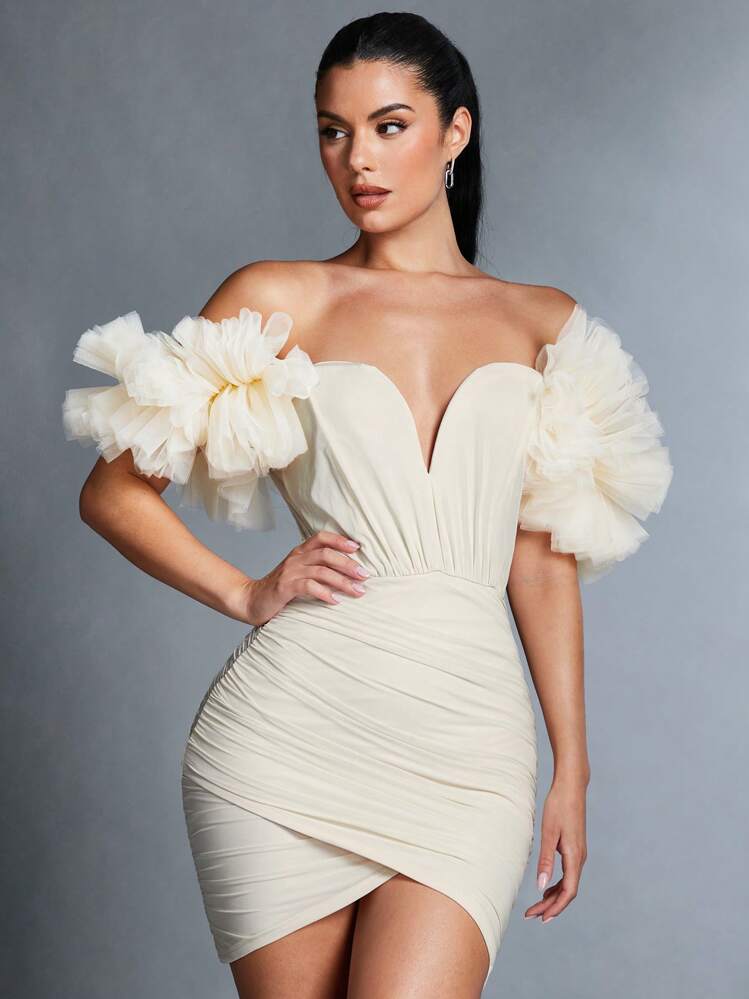 solid off shoulder wrap dress