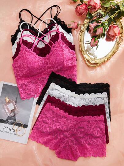 4sets Kanten Wireless BH Slipje Lingerie Set view 3