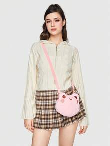 ROMWE Kawaii 粉色毛絨女式蝙蝠包,青蛙設計款 - 粉色 - 查看 2