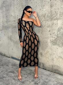 SHEIN SXY Ladies' Hollow Out Knitted One Shoulder Dress  Birthday Outfit
Spring Women Clothes
Prom Dress
Valentine Day Dress 
Date Night Dress 
Bachelorette Party - Black - View 3