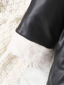 Abrigo De Bebé Para Niñas Con Cuello De Bloques De Color, Botón Y Bolsillos Falsos, Tela Liso, Cálido, Cómodo, Suave Y Adecuado Para La Primavera, Otoño E Invierno. - Negro - Ver 3