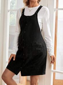 SHEIN Maternity Corduroy Nursing Overall Dress - Black - View 5