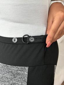 SHEIN 腰圍可調、拼色設計孕婦針織長褲 - 灰色 - 查看 6