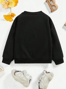 SHEIN 小男孩卡通图案长袖圆领卫衣，适合秋冬季 - 黑色 - 查看 2