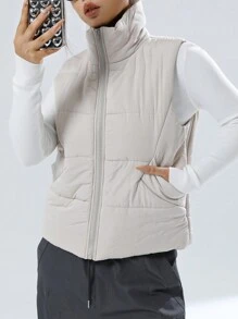 SHEIN EZwear Màu thuần Đệm Áo khoác vest - Màu be - Xem 6