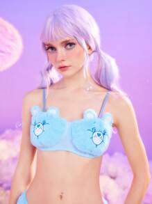 ROMWE X Care Bears 毛絨熊內衣套裝 - 淺藍色 - 查看 5