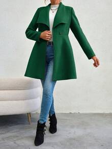 SHEIN Privé 女式大襯領雙排扣羊毛外套 - 綠色 - 查看 5