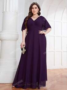 UNITHORSE UNITHORSE Plus Size Women Chiffon Bridesmaid Dress With Ruffle Sleeve, Birthday Women Outfits, Graduation Dress, Formal Dress