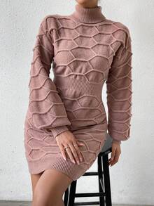 SHEIN Essnce 高領下垂肩針織連衣裙 - 藕粉色 - 查看 6