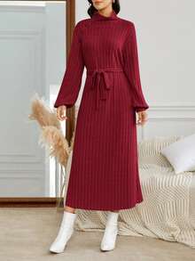 SHEIN Frenchy Women's Lantern Raglan Sleeve Dress - Burgundy - View 6