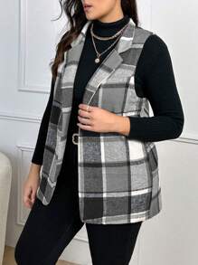 Calvaya Kích thước lớn Kẻ sọc Đứng cổ áo Áo gi lê Áo vest Áo khoác - Xám - Xem 6