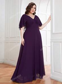 UNITHORSE UNITHORSE Plus Size Women Chiffon Bridesmaid Dress With Ruffle Sleeve, Birthday Women Outfits, Graduation Dress, Formal Dress