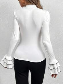 SHEIN Privé 女款對比邊緣多層袖t恤 - 白色 - 查看 2