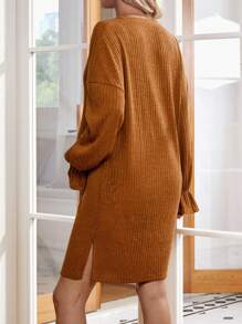 SHEIN Maternity Ruffle Sleeve Nursing Dress - Brown - View 2