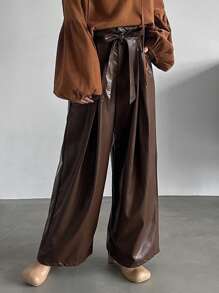 FRIFUL Women's Pu Leather Pants With Belt