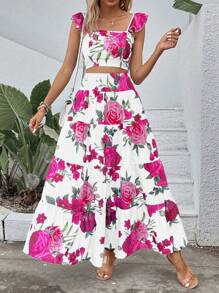 SHEIN VCAY Women's Floral Printed Cami Top And Skirt Set - Multicolor - View 3
