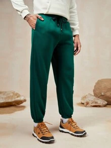 In My Nature Hombres Pantalones deportivos con estampado de letra panel en contraste de cintura con cordón