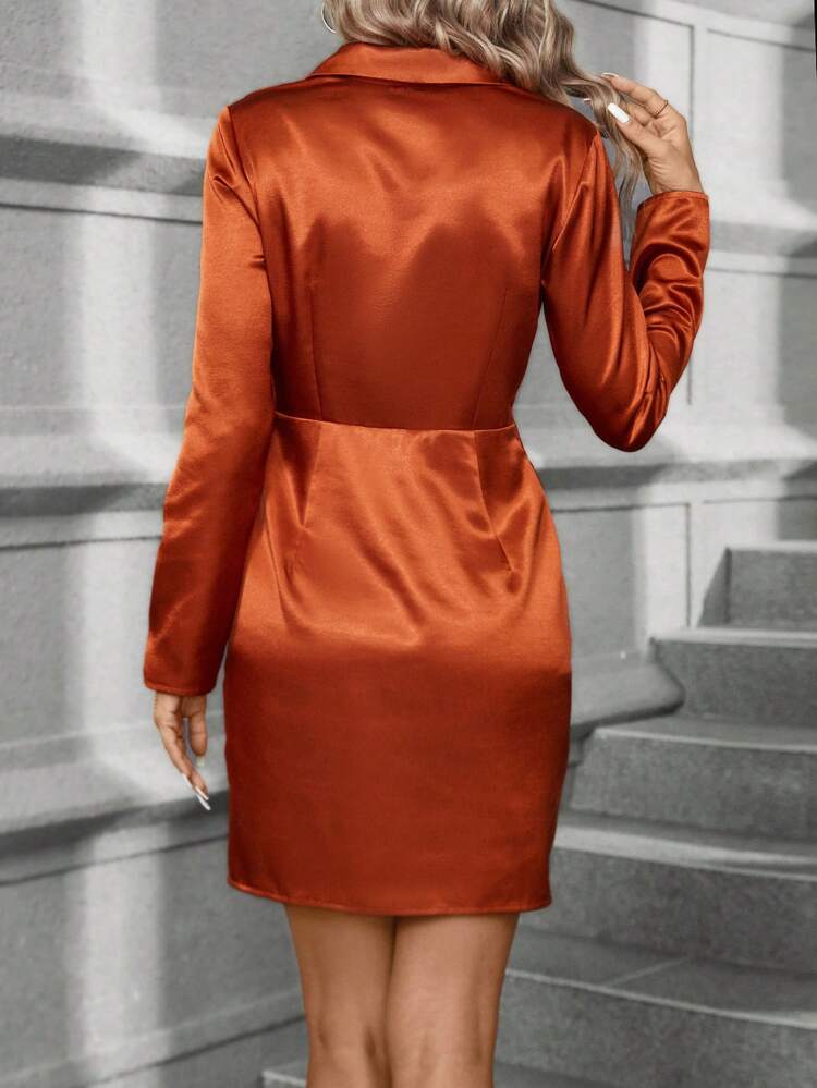 Women's Solid Color Long Sleeve Wrap Overlap Dress