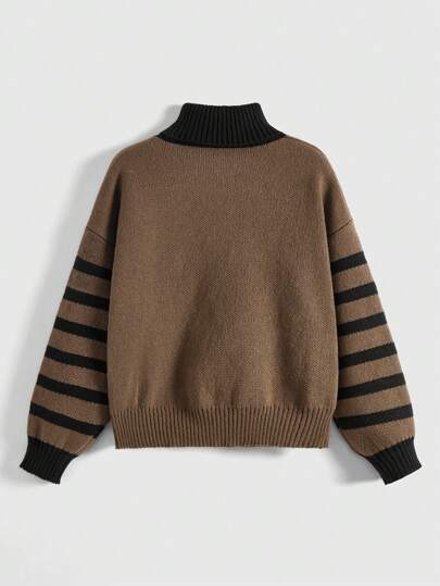 Fairycore Women's Butterfly & Stripe Pattern Lapel Drop Shoulder Sweater
