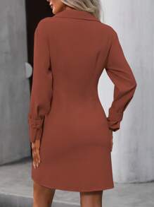 SHEIN LUNE 女士束腰襯衫連衣裙 - 紅木色 - 查看 2