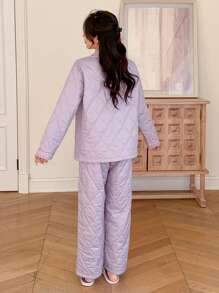 DAZY Thickened Embroidered Home Wear Suit With Letters - Purple - View 2