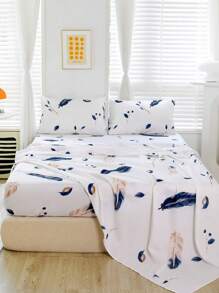 4pcs/set Feather Pattern Duvet Cover Set Without Filler, Modern Fabric & Polyester Duvet Cover Set (1pc Comforter Cover, 2pcs Pillowcase , 1pc Fitted Sheet) For Home - Multicolor - View 2