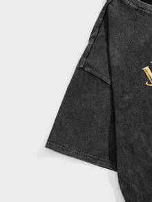 ROMWE MEN Harry Potter | ROMWE Men Movie Character Lettering Printed Short-Sleeved T-Shirt - Black - View 7