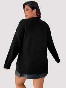 Celure Plus Christmas Star Embroidery Drop Shoulder Cardigan