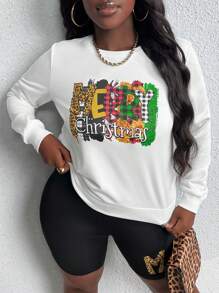 Slaydiva Women's Christmas Printed Sweatshirt And Leopard Print Cycling Shorts Set - Multicolor - View 1