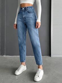 EURMUSE Fashionable Cropped Tapered Jeans - Medium Wash - View 4