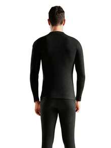 男士秋冬保暖雙面羊絨立領內衣襯衫 - 黑色 - 查看 2