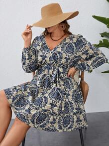 SHEIN VCAY 大尺碼女款全印花束帶連身裙 - 彩色 - 查看 2