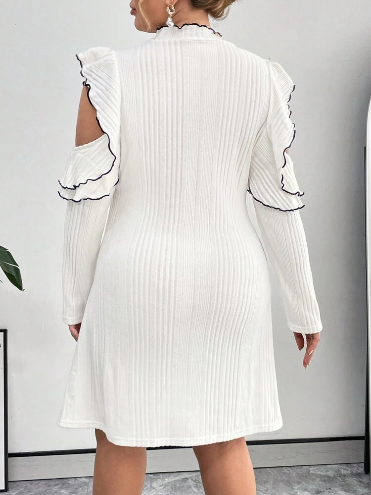 Plus Size Solid Color Stand Collar Bodycon Dress