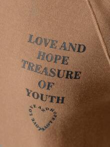 Mulvari Của phụ nữ In thư Váy Hoodie Với Túi kangaroo Và Dây rút - Màu Khaki - Xem 6