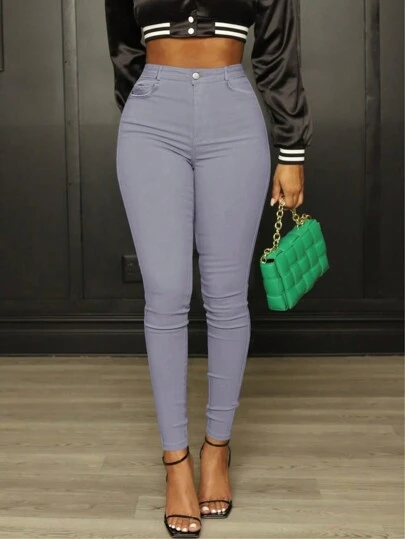 Casual Versatile Commuter Solid Color Skinny Stretch Pants
