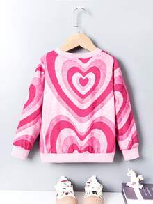 SHEIN 女孩的愛心印花長袖運動衫,適用於秋冬季節 - 粉色 - 查看 2