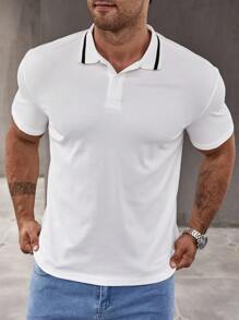 Manfinity Homme 男士純色短袖polo衫 - 白色 - 查看 1