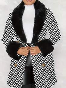 EMERY ROSE 大尺碼千鳥格拼布毛絨裝飾夾克 - 彩色 - 查看 3