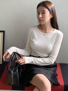 DAZY 女士純色t恤 - 杏色 - 查看 2