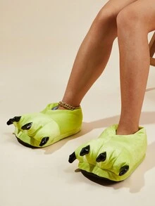 新款萬聖節綠色恐龍爪毛絨拖鞋與男女夫婦一起穿,室內舒適保暖家居拖鞋 - 綠色 - 查看 3