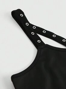 ROMWE Goth 女式骷髏印花鏤空設計洋裝 - 黑色 - 查看 3