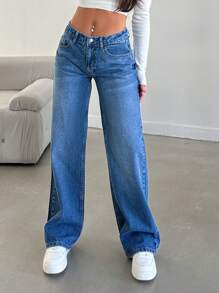 EURMUSE Wide Leg Washed Denim Jeans - Medium Wash - View 3