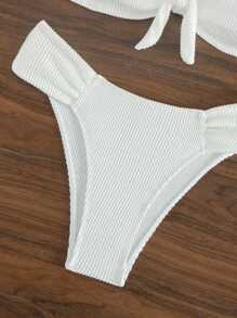 SHEIN Swim Summer Ribbed Knitted Bikini Set With Front Knot Detail