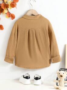 小女孩春秋長袖鈕扣休閑襯衫 - 棕色 - 查看 2