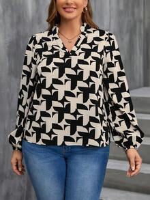 SHEIN LUNE Camisa Estampada De Talla Grande Con Cuello En V - Negro - Ver 5