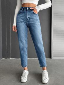 EURMUSE Fashionable Cropped Tapered Jeans - Medium Wash - View 1