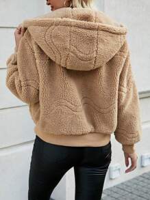 SHEIN LUNE Women's Solid Color Hooded Plush Padded Padded Coat Clothes Winter With Zipper Fall Cloth For Women